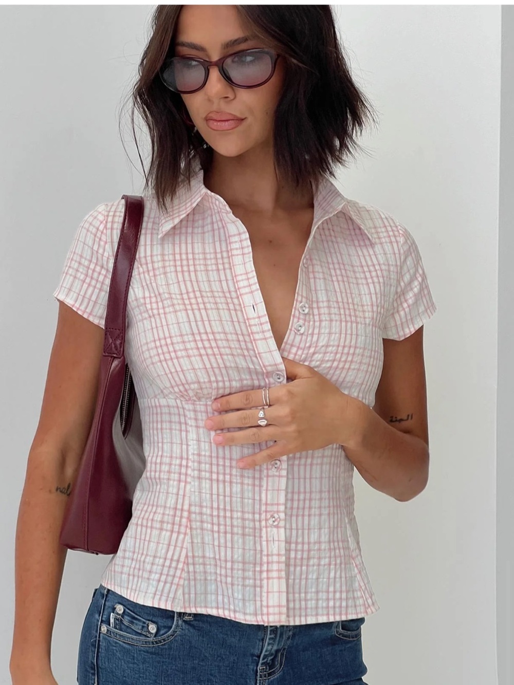 Princess Polly Cottesloe Blouse Top Pink Check - US 4 / Pink Check